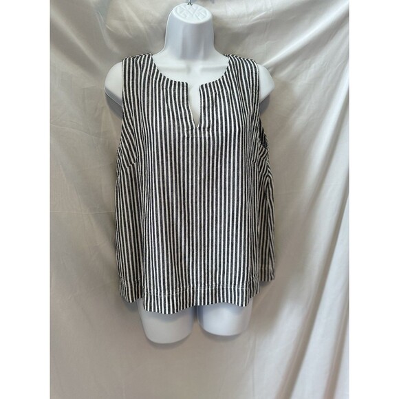 Liz Claiborne Sleeveless Gray & White Stripe Linen Box Crop Top Size PL - Picture 1 of 4